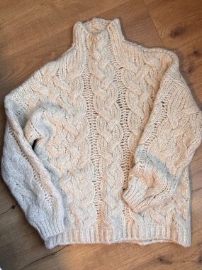Zara Cream Cable Knit Turtleneck Sweater